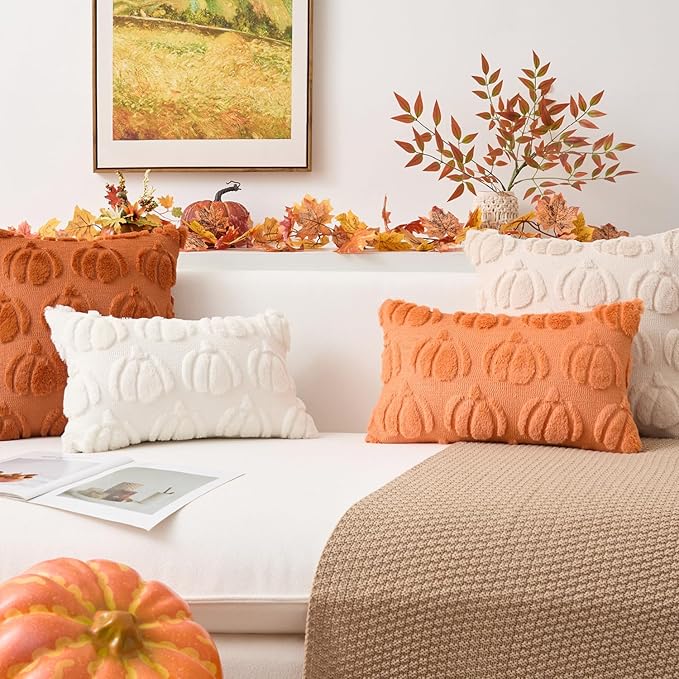 Kevin Textile Fall Pillow Covers 16x16 Inch Set of 2 Soft Pumpkins Decorative Square Pillowcases Plush Autumn Faux Fur Cushions Harvest Gift for Couch Sofa Chair Bedroom Home Decor, Brown