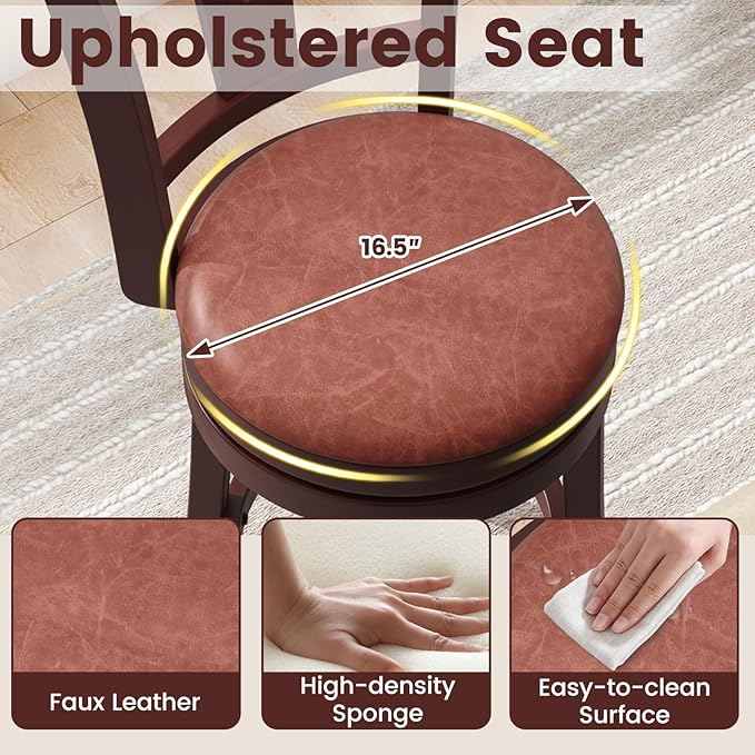 COSTWAY Barstools Set of 4, Faux Leather Upholstered Bar Stools with High Backs and Footrests, Armless Kitchen Island Dining Chairs with Solid Wood Legs, Cappuccino (4, 26'' Seat Height)