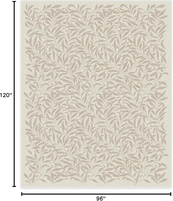 RUGGABLE x Morris & Co Machine Washable Area Rug – Pure Willow Boughs Natural 8x10, Stain-Resistant, Non-Slip – Large Rugs for Living Room, Bedroom, Hallway, Entryway & Office–with Cushioned Pad