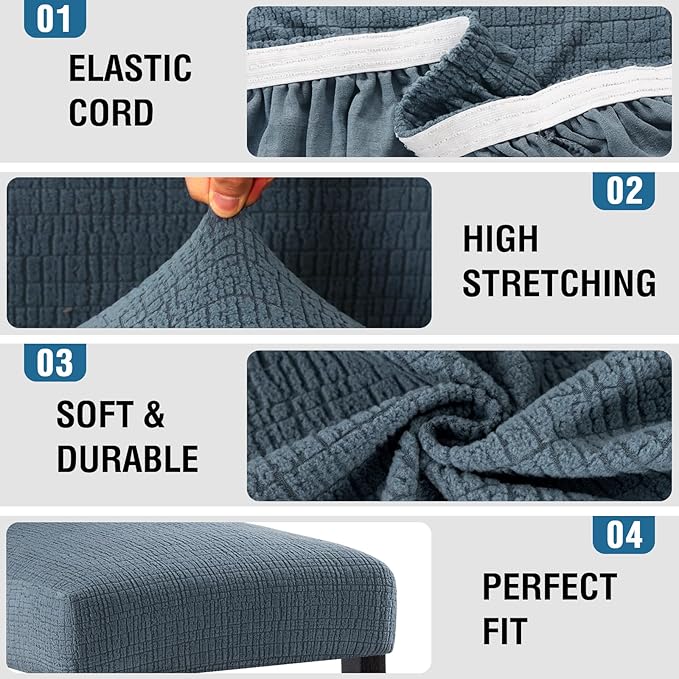 H.VERSAILTEX 100% Waterproof High Chair Cover Dining Chair Seat Covers Stretch Bar Stool Covers Removable Counter Stool Pub Chair Slipcover Chair Covers Jacquard Crizzle Pattern Set of 2, Stone Blue