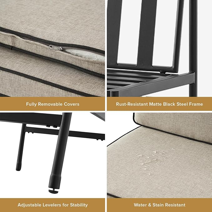 mopio Odelia Counter Stool Set of 4, Outdoor Chair with Removable Cushions and Rust Free Metal Frame, Conversation Sets for Front Porch, Balcony, Yard, Bistro (Counter Stool x4, Beige)