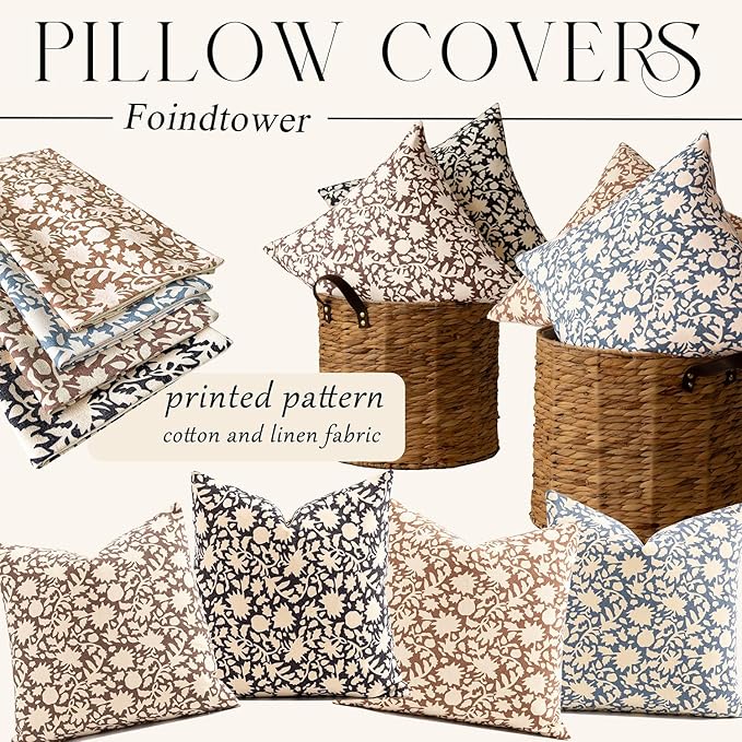 Foindtower Set of 2 Decorative Long Body Lumbar Throw Pillow Covers Accent Farmhouse Cushion Cover Neutral Floral Pillowcase for Couch Sofa Bedroom Living Room Home Decor,14×36 Inch,Dusty Blue