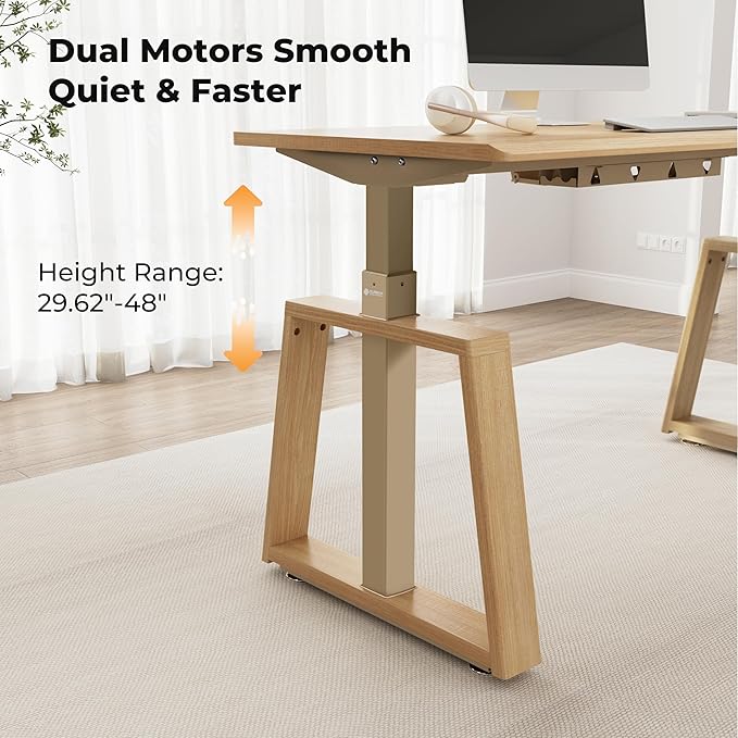 EUREKA ERGONOMIC Standing Desk, 63inch Executive Computer Desk Adjustable Height Stand up Table Modern Trapezoidal Leg,Touch Screen,Oak