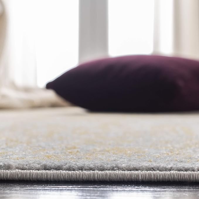 SAFAVIEH Evoke Collection Area Rug - 8' Square, Ivory & Gold, Distressed Design, Non-Shedding & Easy to Clean, Ideal for Living Room, Bedroom, Dining Space (EVK256B)