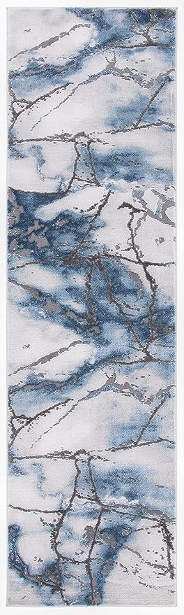 SAFAVIEH Craft Collection Runner Rug - 2'3" x 20', Grey & Blue, Modern Abstract Design, Non-Shedding & Easy Care, Ideal for High Traffic Areas in Living Room, Bedroom (CFT877L)