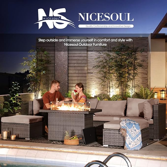 NICESOUL 10 Piece Outdoor Furniture Sofa Set, Extra Large Size Patio Modular Sectional with Side Tables, 29.3'' High Back Comfy Rattan Conversations, High-End Luxurious Grey Wicker Couches Heavy Duty