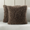 FUTEI Chocolate Decorative Throw Pillow Covers 22x22 Inch Set of 2,Soft Fluffy Faux Wool Fur Boucle Textured Cushion Case,Modern Home Decor for Couch Bed Living Room Office
