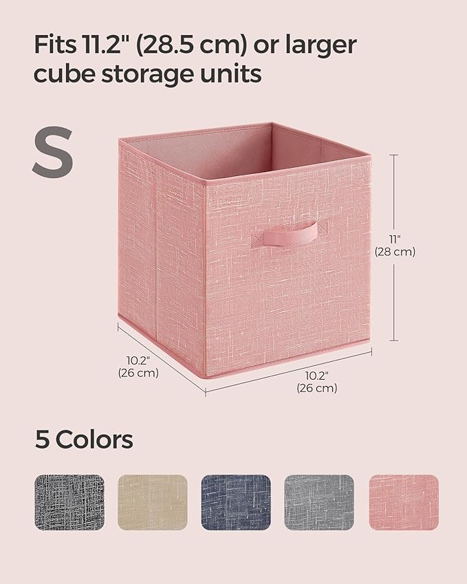 SONGMICS Storage Cubes, 10.2 x 10.2 x 11 Inches Non-Woven Fabric Bins with Double Handles, Set of 8, Closet Organizers for Shelves, Foldable, for Clothes, Jelly Pink UROB826R01