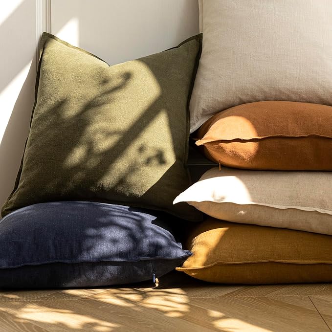 Foindtower Pack of 2, Decorative Linen Soild Throw Pillow Covers Soft Accent Lumbar Cushion Case Boho Farmhouse Neutral Pillowcase for Couch Sofa Bed Living Room Home Decor 12 x 20 Inch Natural Beige