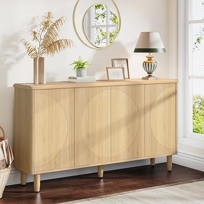 Tribesigns Buffet Cabinet Sideboard with Storage, Large Storage Cabinet Sideboard Buffet Table with Doors for Living Room Kitchen Dining Room (Light Brown)