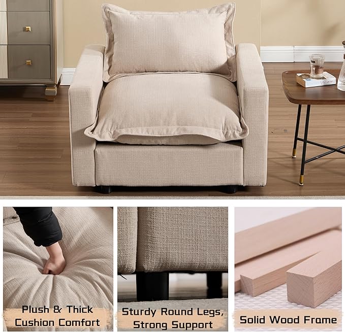 chairus 68" Love Seat Sofa with Ottoman Upholstered Linen Deep Seat Couch with Pillow Modular Oversized Couch Sleeper for Living Room, Bedroom, Reception Room, Apartment, 2-Seater/Oatmeal