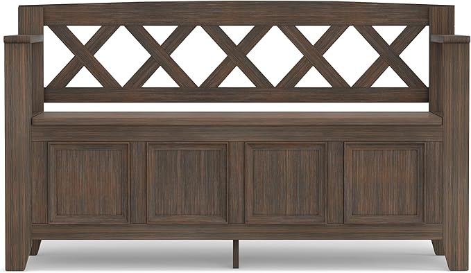 SIMPLIHOME Amherst Entryway Storage Bench - 48 inch Wide Solid Wood Hallway Seat in Farmhouse Brown, Transitional Bench for Entryway or Living Room with Lift-Up Lid and Spacious Storage
