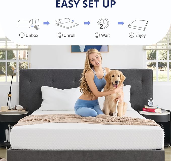 Twin XL Mattress 8 Inch Green Tea Memory Foam Mattress for Cool Sleep & Pressure Relief, Medium Feel Support, Fiberglass Free, Bed in a Box, Removable Washable Cover, CertiPUR-US Certified