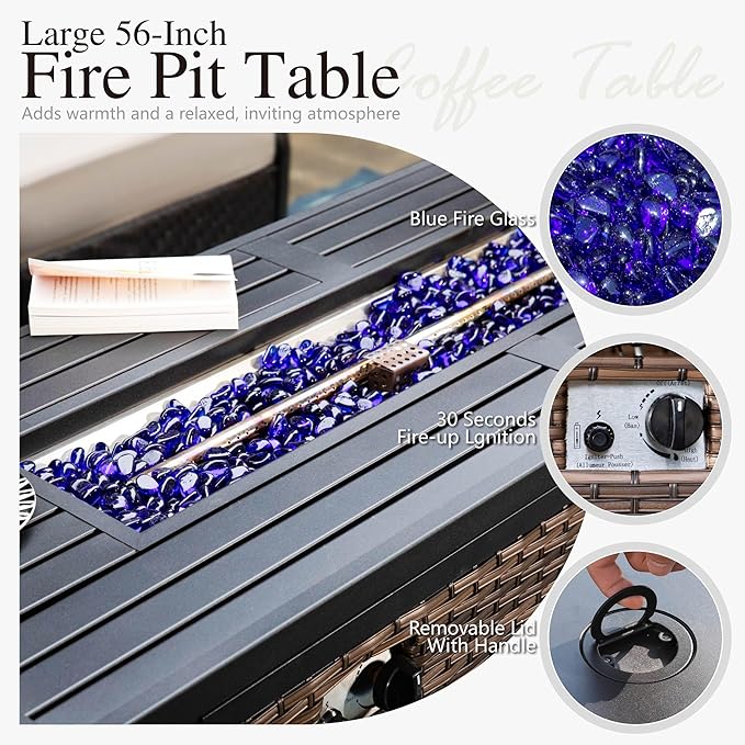 Sophia & William Patio Furniture Set with Fire Pit Table, 5 PCS Metal Outdoor Conversation Set with Fire Pit Table, 2 Sofa Chairs,1 Loveseat, 3-Seater Couch for Outdoor Seating, Backyard, Porch(Blue)