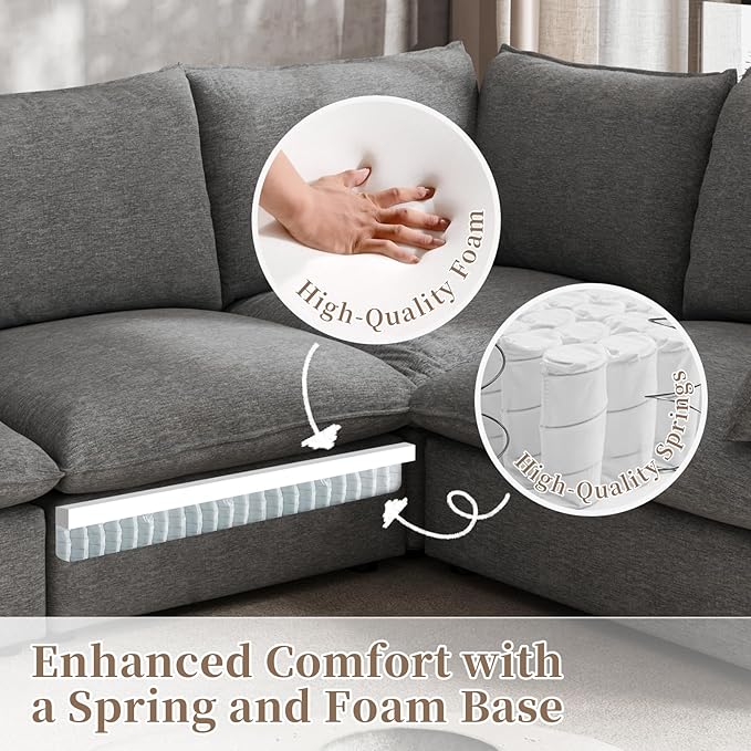 Waterproof Cloud Sectional Couches for Living Room,High Backrest Down Filled Couch,6 Seater Oversized Modular U-Shaped Sofas with Ottoman,Detachable Sofa Covers,Dark Grey