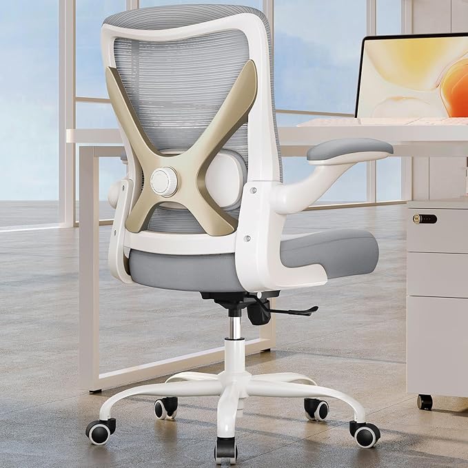 Ergonomic Office Chair with Lumbar Support - Adjustable Computer Desk Chairs for Home Office, Gaming, and Work - Comfortable and Supportive Desk Chairs for Adults(Grey Gold)