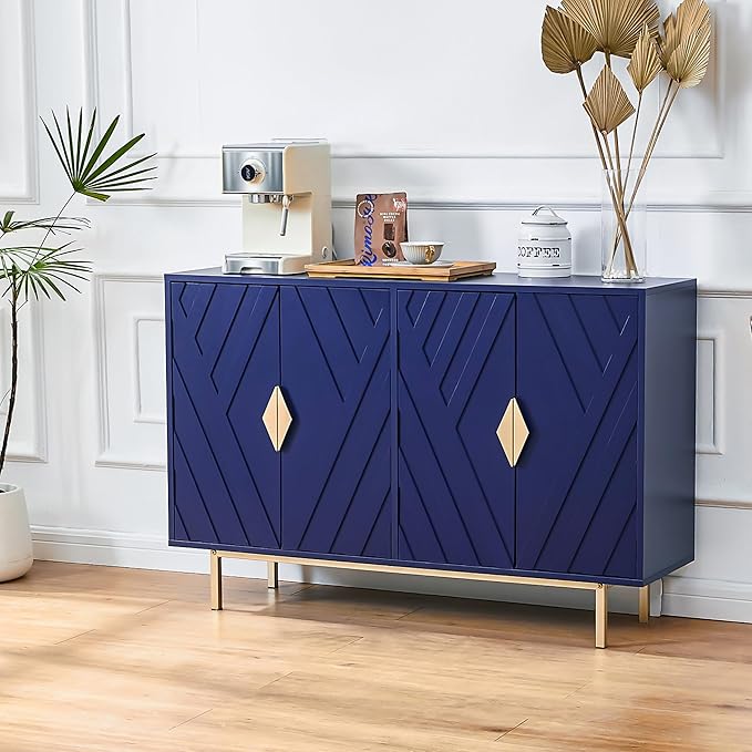 Sideboard Buffet Cabinets with Storage, 47.2" Modern Storage Cabinets with Relief Doors, Accent Cabinets with Adjustable Shelves, Wood Console Cabinet for Dining Living Room, Entryway, Blue