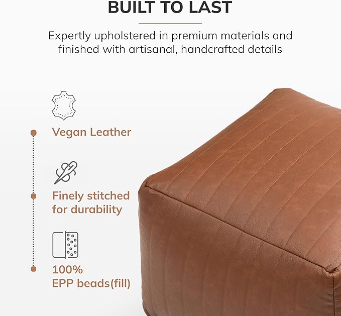 Anji Mountain 100% Handmade & Handcrafted Comfortable Home Décor Pouf Ottoman Footrest for Living Room, Bedroom, Nursery, Kidsroom, Patio Furniture - (22" x 22" x 16" - Camel)