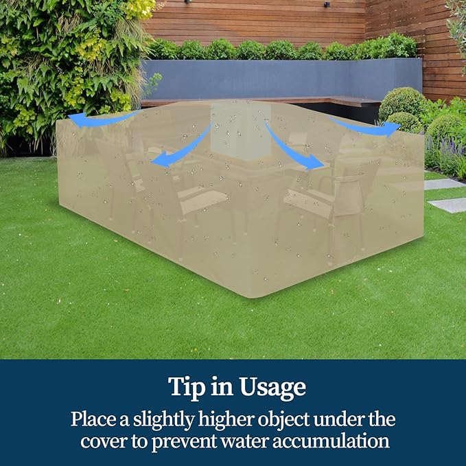Easy-Going Rectangle Patio Furniture Cover Waterproof Outdoor Dining Table and Chair Cover Anti-UV Outside Sectional Sofa Set Covers (74"L x 47"W x 28"H, Camel)