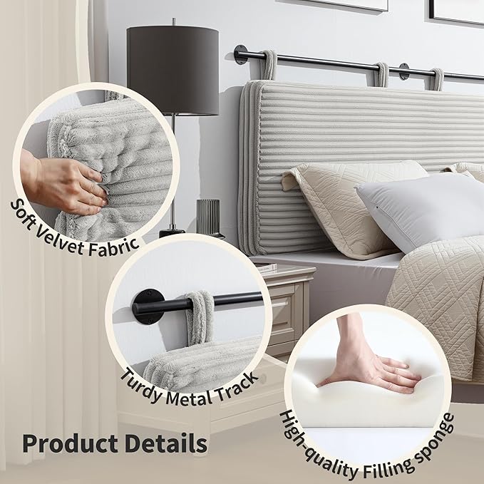 UEV King Headboard Only, Wall Mounted Hanging Upholstered Bed Head Board, Modern Vertical Channel Design of Fine Flannel, Elegant Beige Fluted Headboard for Bedroom (Beige, King Size)