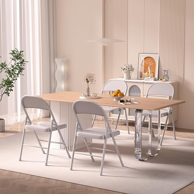 VECELO Metal Folding Chairs 4 Pack, Double Hinged Steel Frame Easy Foldable&Stackable for Office Kitchen Dinning Wedding Patio and Garden