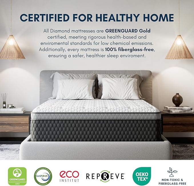 Diamond Mattress EquaLite Copper Cooled Hybrid Mattress, Twin XL Mattress 11-inch Firm, Greenguard Gold, CertiPUR-US Certified, Fiberglass-Free, Made in USA