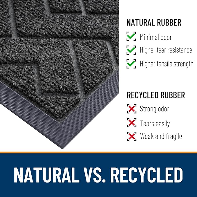 OLANLY Front Door Mat Indoor Outdoor Entrance, Waterproof All-Season, All-Weather Doormat, Sturdy Natural Rubber, Low Profile, Easy Clean Patio Porch Entryway Mat, Herringbone Brick (Black, 71x47)