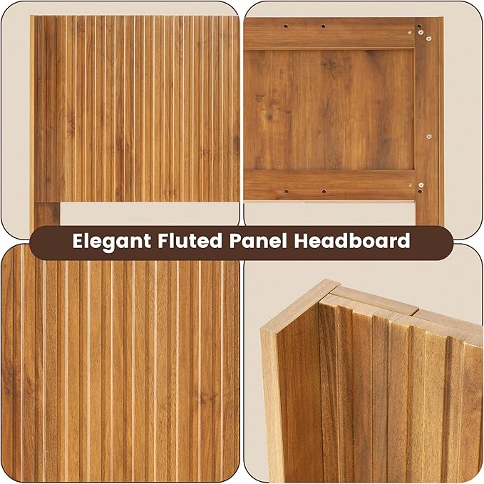 COCO DESIGN Queen Size Headboard Only, 64.3" Wide Wooden Headboard, Mid Century Modern Farmhouse Boho HeadBoard, Fluted Panel, Wingback Design, Wall Mount, Natural