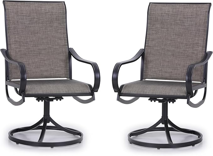 PHI VILLA Patio Swivel Dining Chairs Set of 2, Outdoor Metal Chair with Textilene Mesh Fabric, Patio Chair with Armrest, Black Frame for Patio Deck Garden