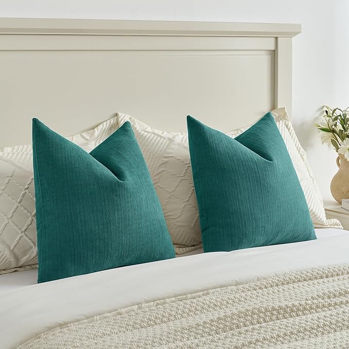 FUTEI Teal Decorative Throw Pillow Covers 16x16 Inch Set of 2,Soft Cozy Wheat Ear Striped Patterns Cushion Cases,Modern Home Decor for Couch Bed Living Room
