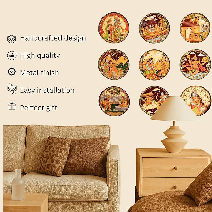 RITUALISTIC Ramayan Wall Plates for home decoration | Wall plates for living room | Metal Wall décor | Gift items for unisex |wall art | wall showpiece| Home Décor Items & Christmas gifts| Set of 9