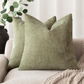 Foindtower Pack of 2 Soft Textured Chenille Throw Decorative Pillow Covers Square Accent Solid Cushion Cover Cozy Neutral Farmhouse Pillow Case for Couch Sofa Bedroom Living Room 24x24 Inch,Sage Green