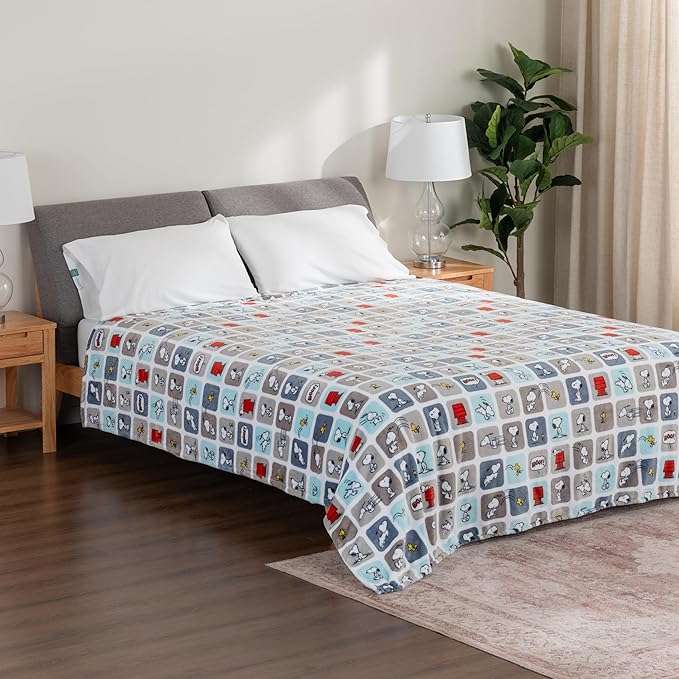 Berkshire Blanket Peanuts® VelvetLoft® Cute Character Snoopy Plush Blanket,Woof Blue,King 90 in x 108 in (Official Peanuts® Product)