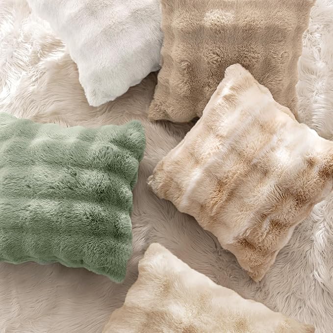 MIULEE Faux Fur Pillow Covers Thick Soft Plush Lumbar Throw Pillows Luxury Home Decor for Couch Bed Bedroom Living Room Sofa,12x20 Inch Pack of 2 White-Beige