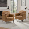 Faux Leather Accent Chair, PU Leather Modern Comfy Upholstered Armchair with Wood Legs & Nailhead Trim for Living Room, Bedroom (Camel,Set of 2)