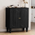 ORRD Fluted Storage Cabinet, Modern Credenza Wooden Accent Sideboard Buffet Cabinet with Adjustable Shelves and Solid Wood Legs, Console Table for Kitchen Dining Living Room Entryway, Black