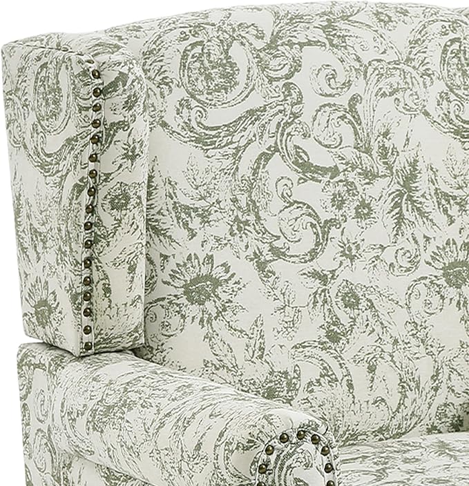 Lumibee High Back Accent Chair Set of 2, Armchair in Fabric,Comfy Upholstered Wingback Single Sofa Reading Chairs with Solid Wood Legs for Living Room,Bedroom,Office-Rococo Green
