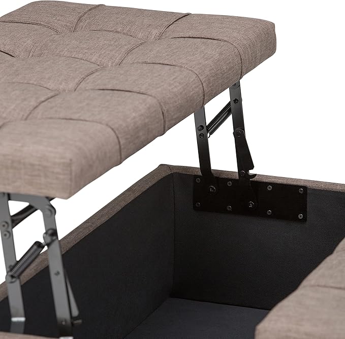 SIMPLIHOME Harrison Coffee Table Storage Ottoman - 36 inch Wide Upholstered Linen Look Fabric Square Lift-Top Ottoman in Fawn Brown, Transitional Ottoman for Living Room with Hidden Storage