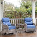 Swivel Patio Chairs Set of 3 with 6" Thick Cushion - Wicker Outdoor Swivel Rocker Patio Chairs with Side Table, High Back Comfortable Outdoor Glider- Grey Wicker | Blue Cushions