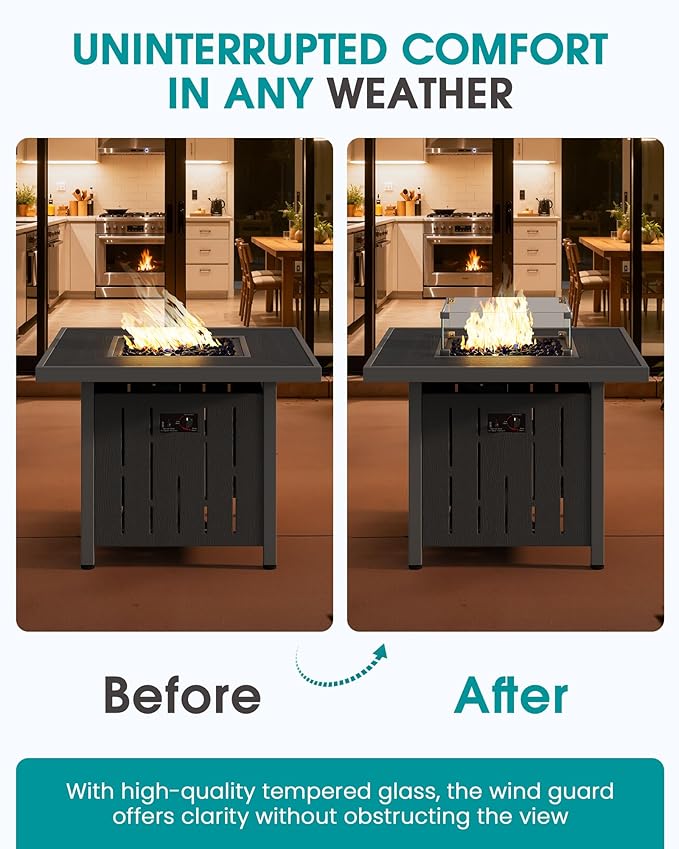 SERWALL Patio Furniture Set with 33” Fire Pit Table, HDPE Outdoor Sectional Sofa Set with Thickened Cushions, Blue Frame with Grey Cushions