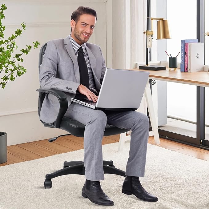 CLATINA Office Chair - Mid Back Leather Computer Desk Chair with Wheels, Ergonomic Executive Swivel Chair with Lumbar Support, Armrest for Home Office Black, 4 Pack