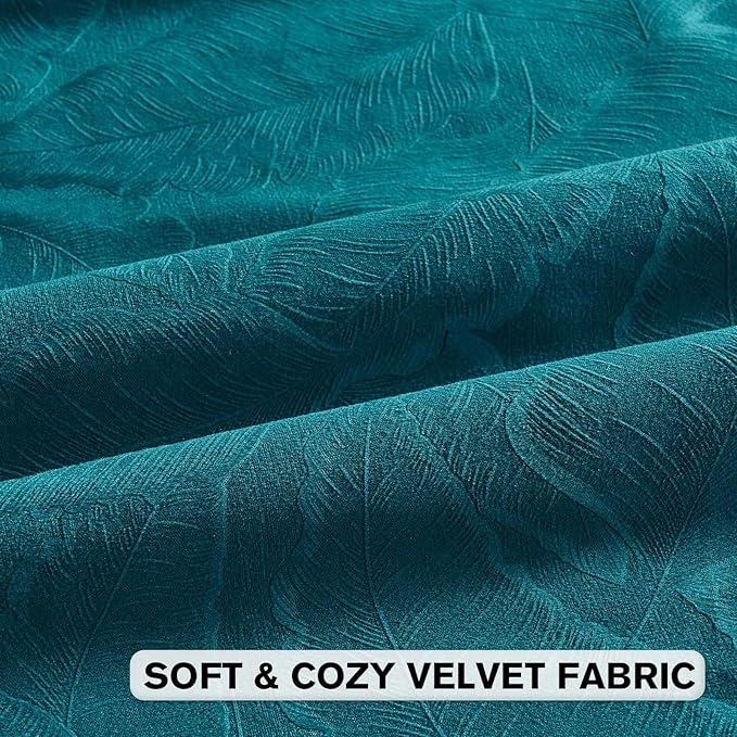 FUTEI Teal Velvet Throw Pillow Covers 12x20 Inch Set of 2,Soft Embossed Leaf-Relief Textured Lumbar Pillow Cases,Natural Home Decor for Couch Living Room