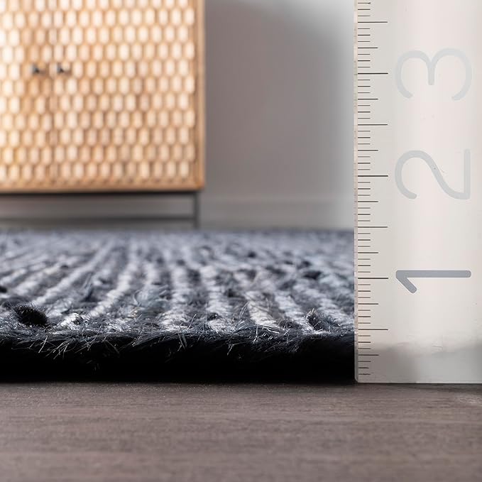 nuLOOM 8x10 Rigo Jute Hand Woven Area Rug, Navy, Solid Farmhouse Design, Natural Fiber, For Bedroom, Living Room, Dining Room, Hallway, Office, Kitchen, Entryway