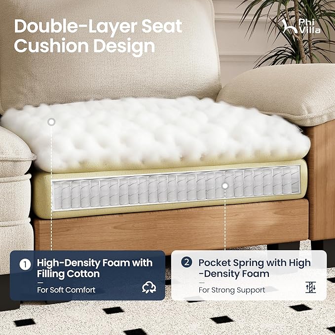 PHI VILLA Cloud Modular Couches Sets, 2 Pieces Sectional Sofa Set with Loveseat, 3-Seater Comfy Couch for Living Room Apartment, Chenille Fabric, Beige