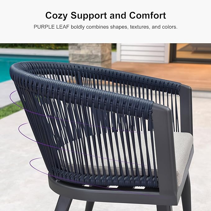 PURPLE LEAF Outdoor Dining Set for 8 with Gray Storage Box All-Weather 9 Pieces Patio Aluminium Dining Table and Rope Weave Chairs Included Cushions Patio Furniture Set Grey and Navy
