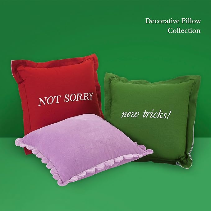 kate spade new york Old Habits, New Tricks Reversible Decorative Pillow for Bed or Sofa, Cotton and Linen Cover Throw Pillow, 18 x 18, Green