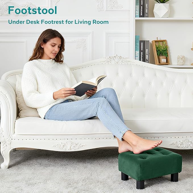 Small Foot Stool Ottoman, Velvet Footstool Ottoman Foot Rest for Couch, Rectangle Footstools and Ottomans Small for Living Room, Entryway (Green)