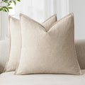 Foindtower Pack of 2, Decorative Linen Soild Throw Pillow Covers Soft Accent Cushion Case Boho Farmhouse Neutral Pillowcase for Couch Sofa Bed Living Room Home Decor 22 x 22 Inch Natural Beige