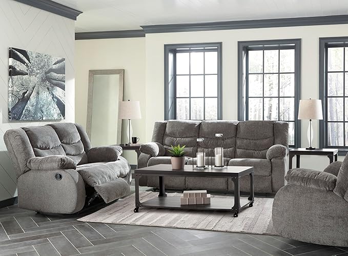 Signature Design by Ashley Tulen Modern Manual Pull Tab Rocker Recliner, Dark Gray