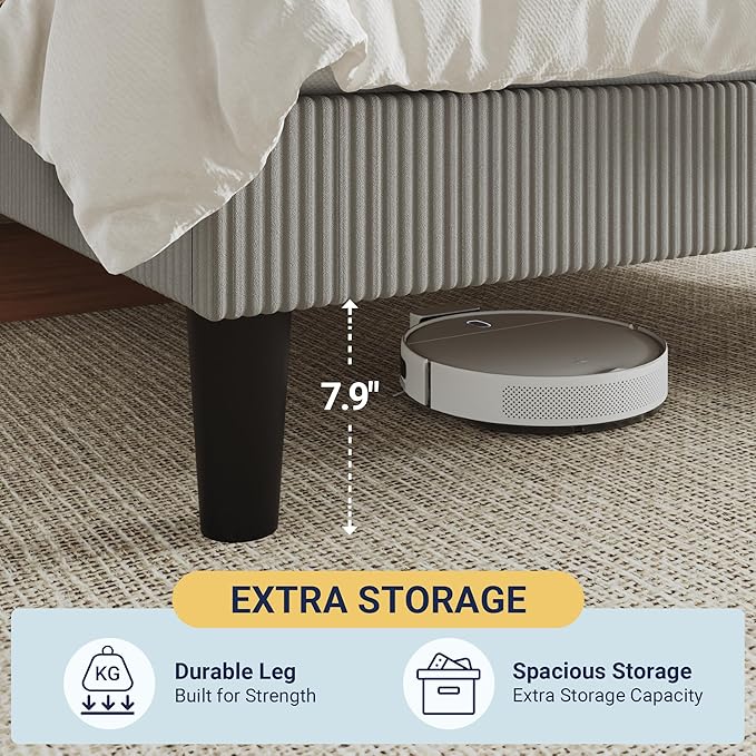 Allewie King Size Upholstered Bed Frame with Vertical Channel Tufted Headboard, Soft Corduroy Fabric Platform Bed, Strong Wooden Slats Support, Easy Assembly, No Box Spring Needed, Light Grey
